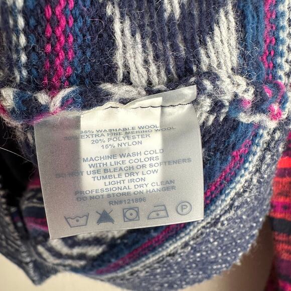 Title Nine Fair Isle Full Zip Washable Wool Sweater Jacket Cardigan M - Picture 7 of 9